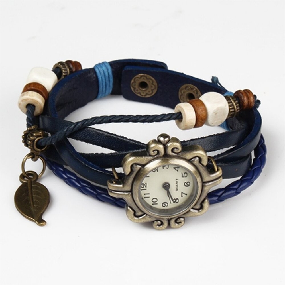 Beautiful Bohemian Style Retro Handmade Leather Tree Leaf Women\'s Watches-rose